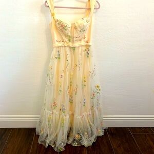 Beautiful Tulle Midi Dress Embroidered with flowers and butterflies